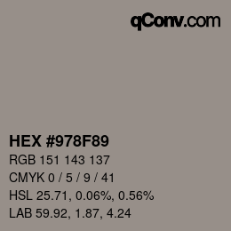 カラーコード: HEX #978F89 | qconv.com