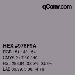 颜色代码: HEX #978F9A | qconv.com