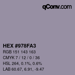 颜色代码: HEX #978FA3 | qconv.com