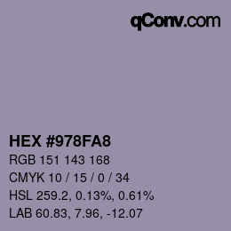 颜色代码: HEX #978FA8 | qconv.com