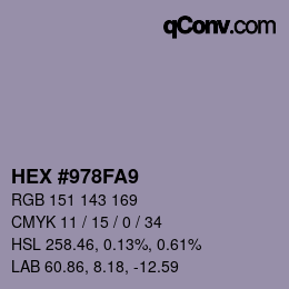 カラーコード: HEX #978FA9 | qconv.com