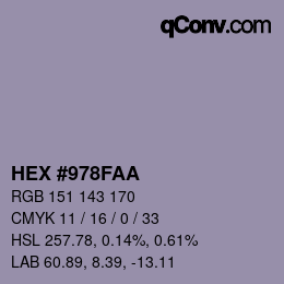 カラーコード: HEX #978FAA | qconv.com