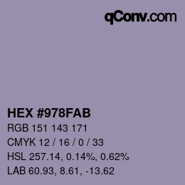 颜色代码: HEX #978FAB | qconv.com