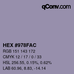 Color code: HEX #978FAC | qconv.com