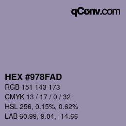 颜色代码: HEX #978FAD | qconv.com
