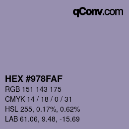 颜色代码: HEX #978FAF | qconv.com