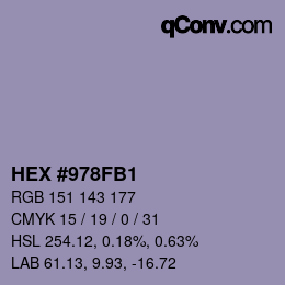 カラーコード: HEX #978FB1 | qconv.com