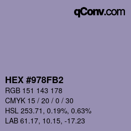 Color code: HEX #978FB2 | qconv.com