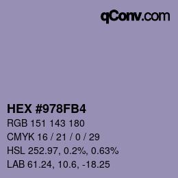 Color code: HEX #978FB4 | qconv.com