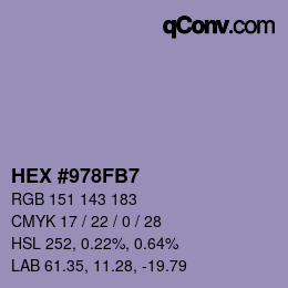 カラーコード: HEX #978FB7 | qconv.com