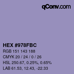 カラーコード: HEX #978FBC | qconv.com