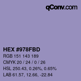 颜色代码: HEX #978FBD | qconv.com