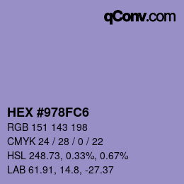 Color code: HEX #978FC6 | qconv.com