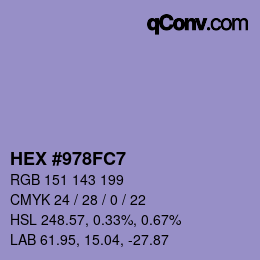 颜色代码: HEX #978FC7 | qconv.com
