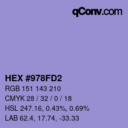 カラーコード: HEX #978FD2 | qconv.com