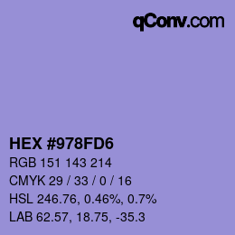 颜色代码: HEX #978FD6 | qconv.com