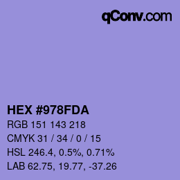 Color code: HEX #978FDA | qconv.com