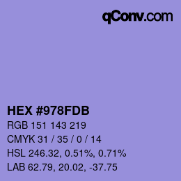 カラーコード: HEX #978FDB | qconv.com