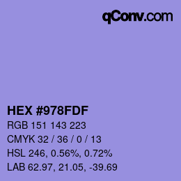 Color code: HEX #978FDF | qconv.com