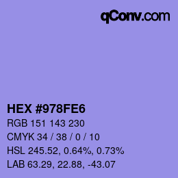 颜色代码: HEX #978FE6 | qconv.com