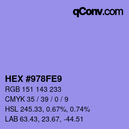カラーコード: HEX #978FE9 | qconv.com