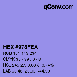 カラーコード: HEX #978FEA | qconv.com