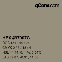 カラーコード: HEX #97907C | qconv.com