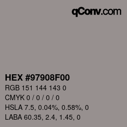 Color code: HEX #97908F00 | qconv.com