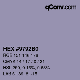 颜色代码: HEX #9792B0 | qconv.com