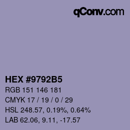 Color code: HEX #9792B5 | qconv.com
