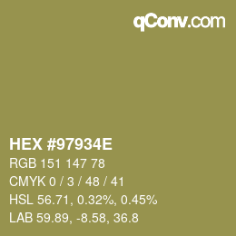 Color code: HEX #97934E | qconv.com