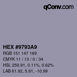 Code couleur: HEX #9793A9 | qconv.com