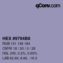 颜色代码: HEX #9794B8 | qconv.com