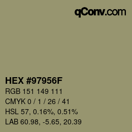 Color code: HEX #97956F | qconv.com
