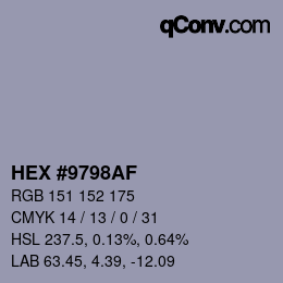 颜色代码: HEX #9798AF | qconv.com