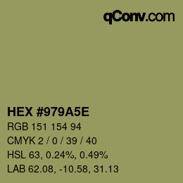 カラーコード: HEX #979A5E | qconv.com