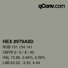 カラーコード: HEX #979A8D | qconv.com