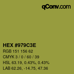 Color code: HEX #979C3E | qconv.com