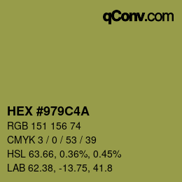 Color code: HEX #979C4A | qconv.com