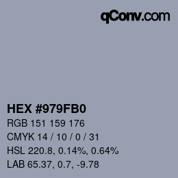 Farbcode: HEX #979FB0 | qconv.com