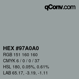 颜色代码: HEX #97A0A0 | qconv.com