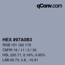 颜色代码: HEX #97A0B3 | qconv.com