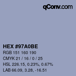 Color code: HEX #97A0BE | qconv.com