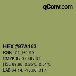 カラーコード: HEX #97A163 | qconv.com