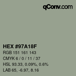 颜色代码: HEX #97A18F | qconv.com