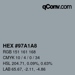 颜色代码: HEX #97A1A8 | qconv.com