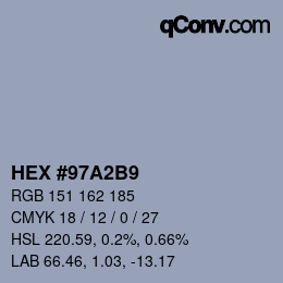 カラーコード: HEX #97A2B9 | qconv.com