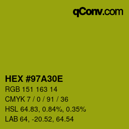 カラーコード: HEX #97A30E | qconv.com