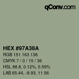 Farbcode: HEX #97A38A | qconv.com