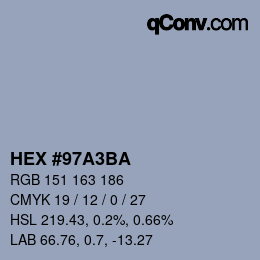 颜色代码: HEX #97A3BA | qconv.com